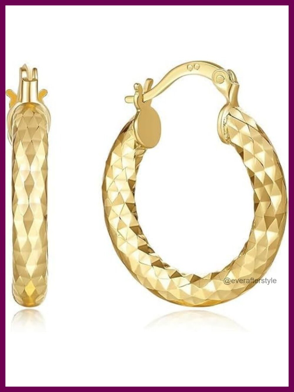 14K Gold Plated Chunky Hoop Earrings Wrinkle Texture Hypoallergenic Lightweight